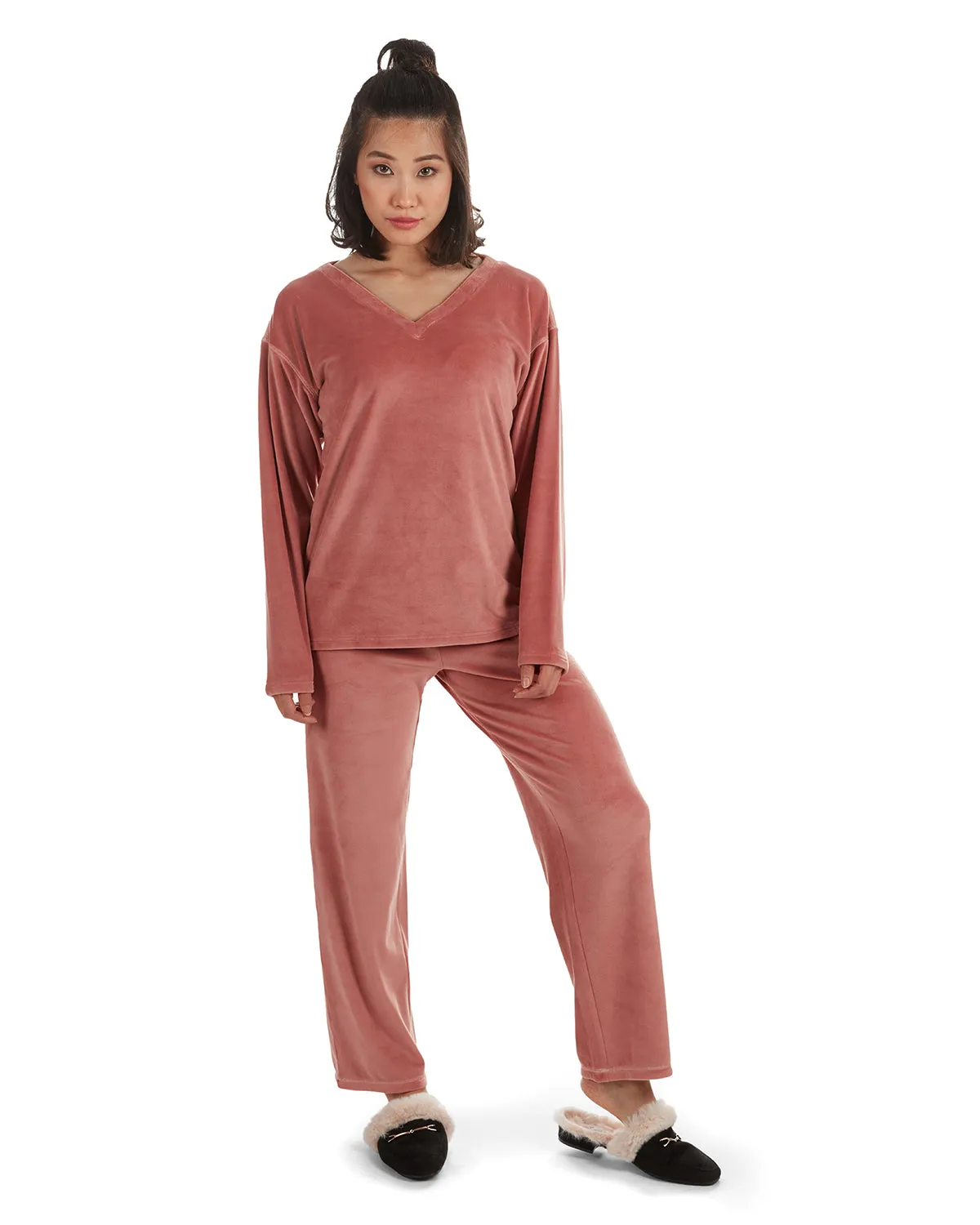 Women's 2 Piece Velour V-Neck Sweatshirt Lounge Set