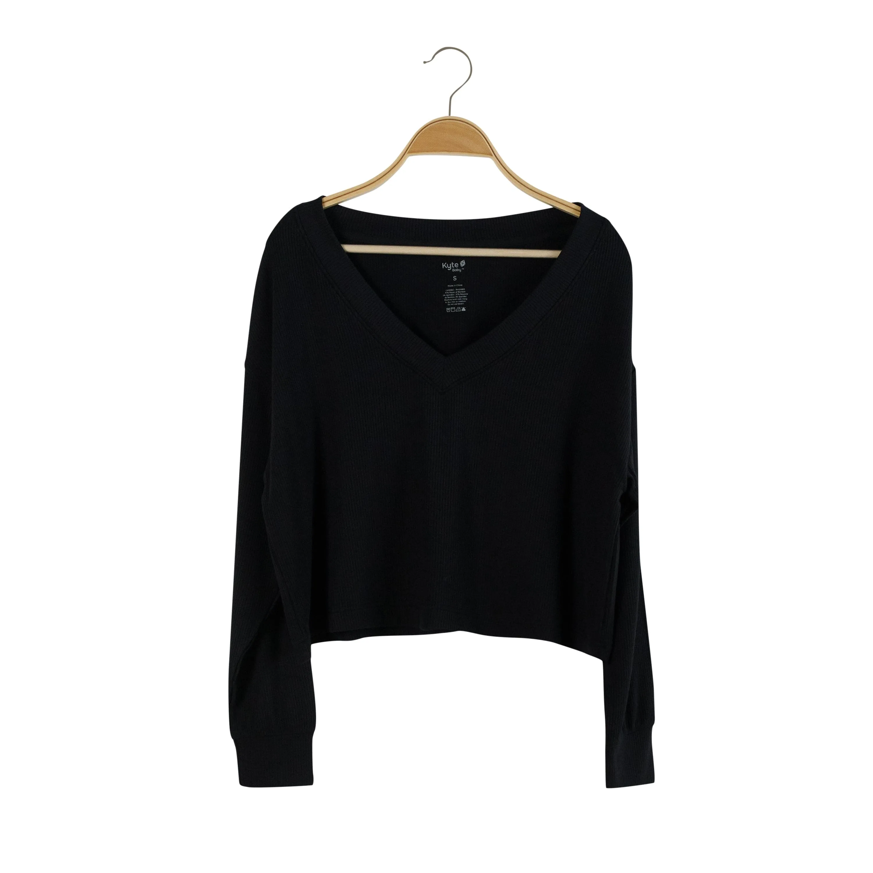 Women's Ribbed Long Sleeve Crop Top in Midnight