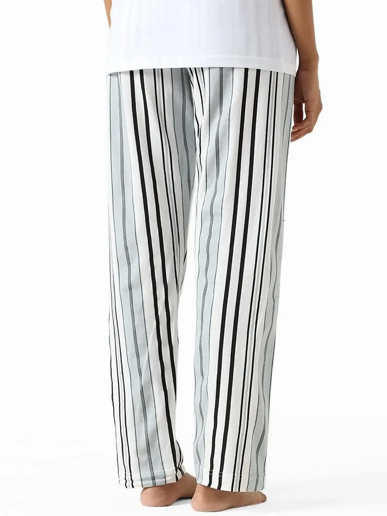 Wunderlove Black & White Striped Relaxed Fit Pyjamas